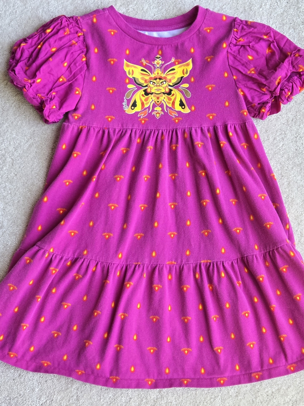 Disney Bright Magenta Dress with Yellow Butterfly Motif
